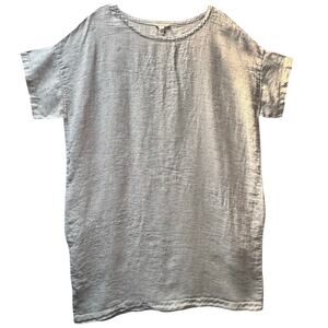 Eileen Fisher Organic Linen Scoop Neck Shift Dress Black White Stripes Women L